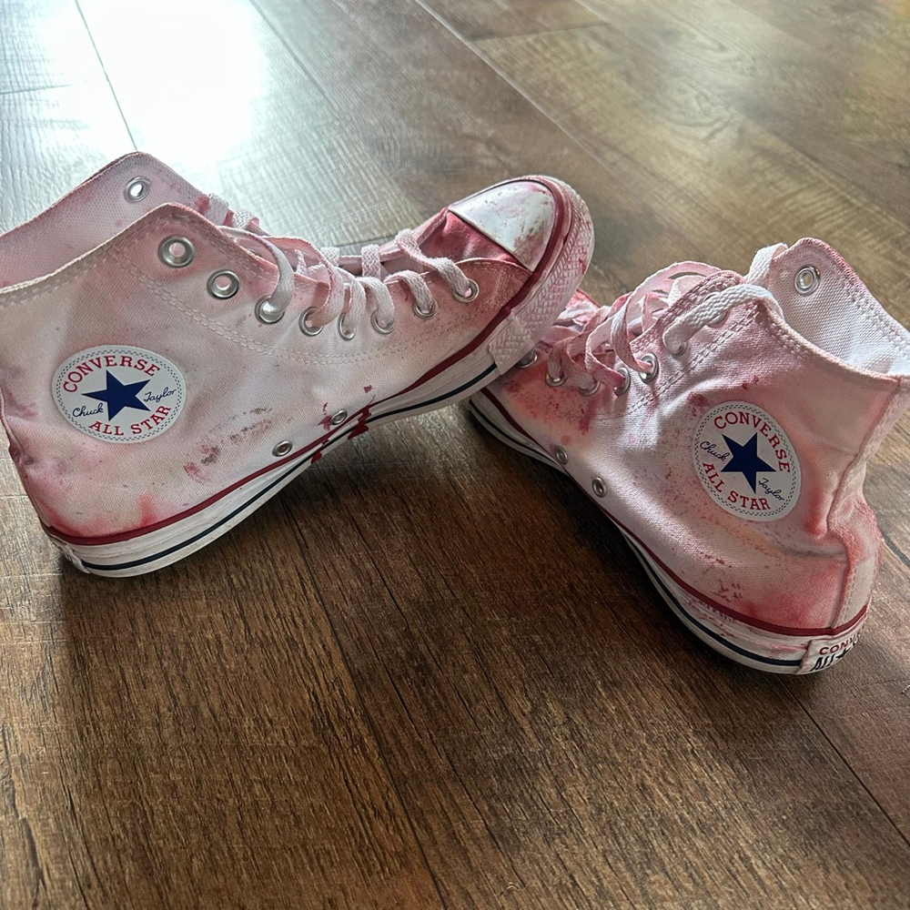Women's Converse Red splatter White Chuck Taylor All Star High Top Sneakers US - Picture 5 of 8